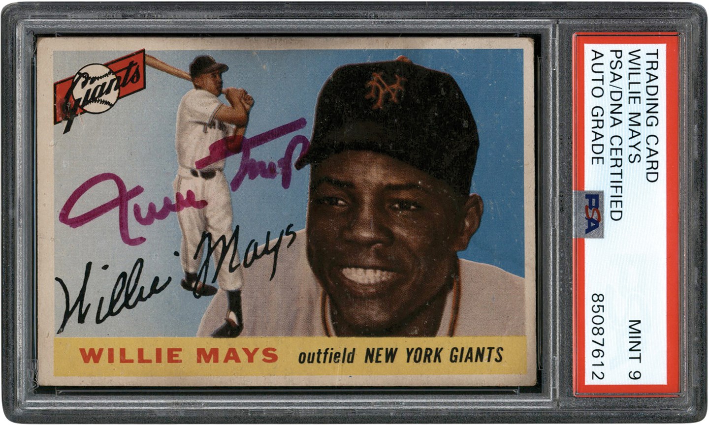 - Signed 1955 Topps Baseball #194 Willie Mays Card (PSA MINT 9 Auto)