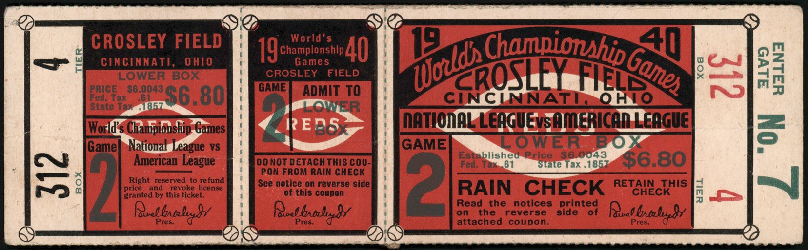 - 1940 Cincinnati Reds World Series Game 2 Full Ticket
