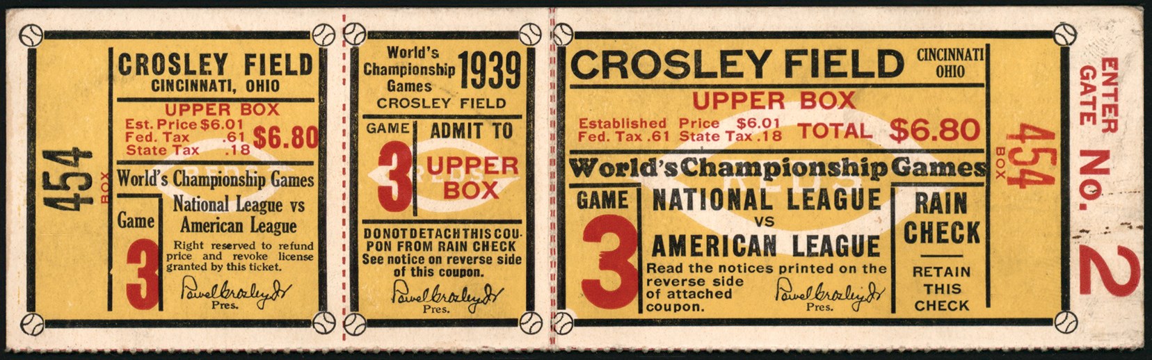 - 1939 Cincinnati Reds World Series Game 3 Full Ticket