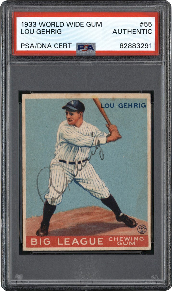 - 33 World Wide Gum #55 Lou Gehrig Signed Card PSA Authentic (Only Known Example!)