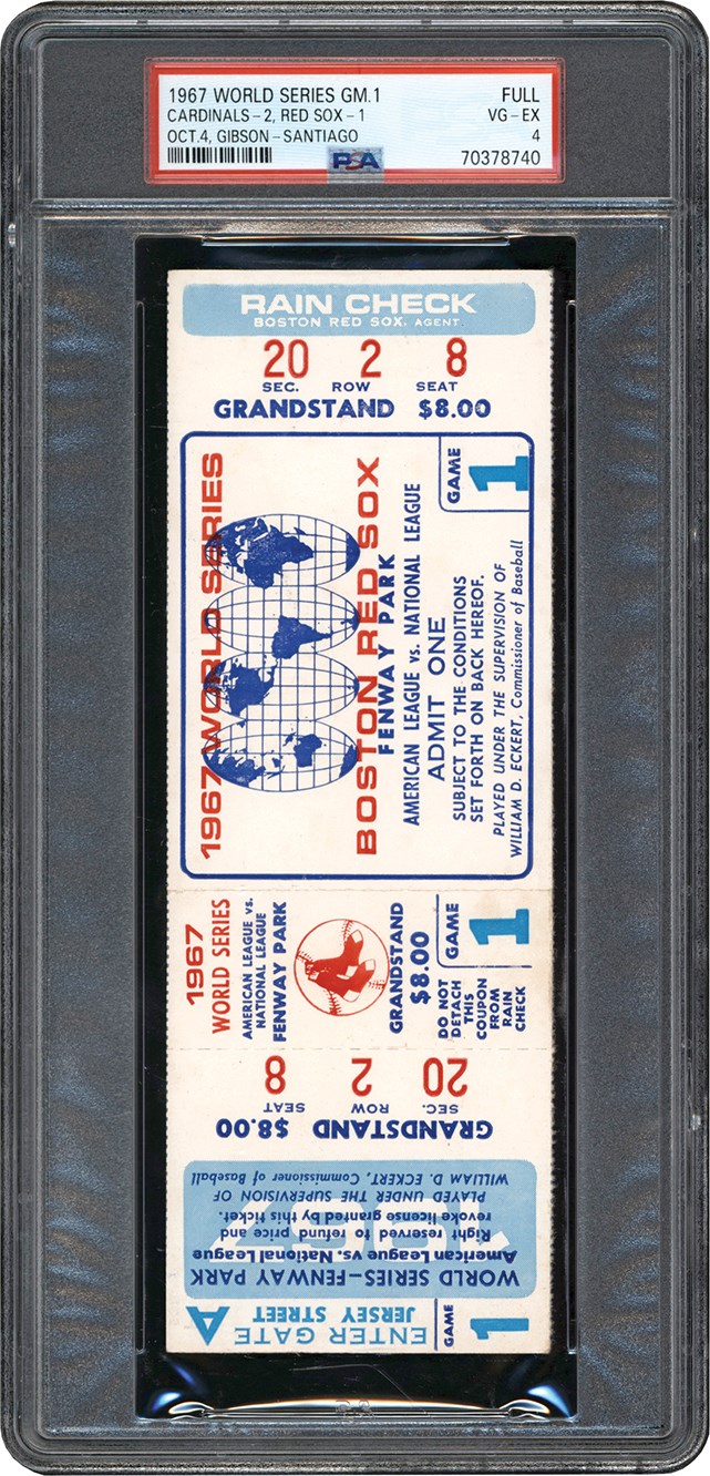 - 1967 Boston Red Sox World Series Game 1 Full Unused Ticket PSA VG-EX 4