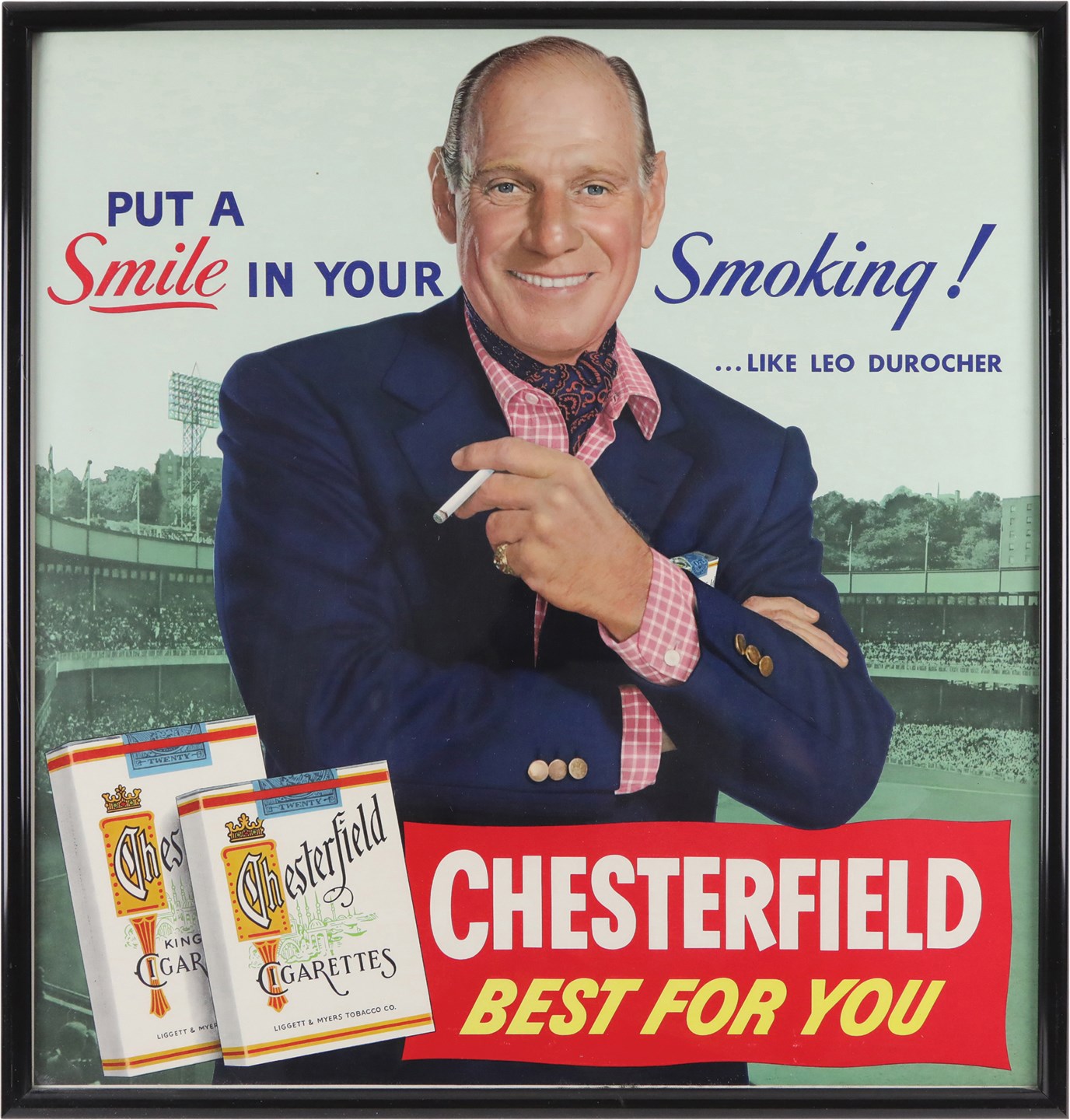 - 1950s Leo Durocher New York Giants Chesterfield Cigarettes Cardboard Advertising Display