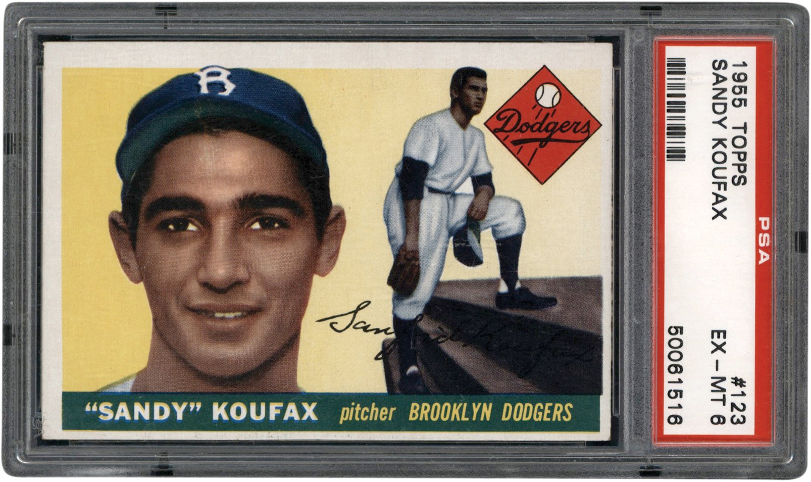 - 1955 Topps Baseball #123 Sandy Koufax PSA EX-MT 6