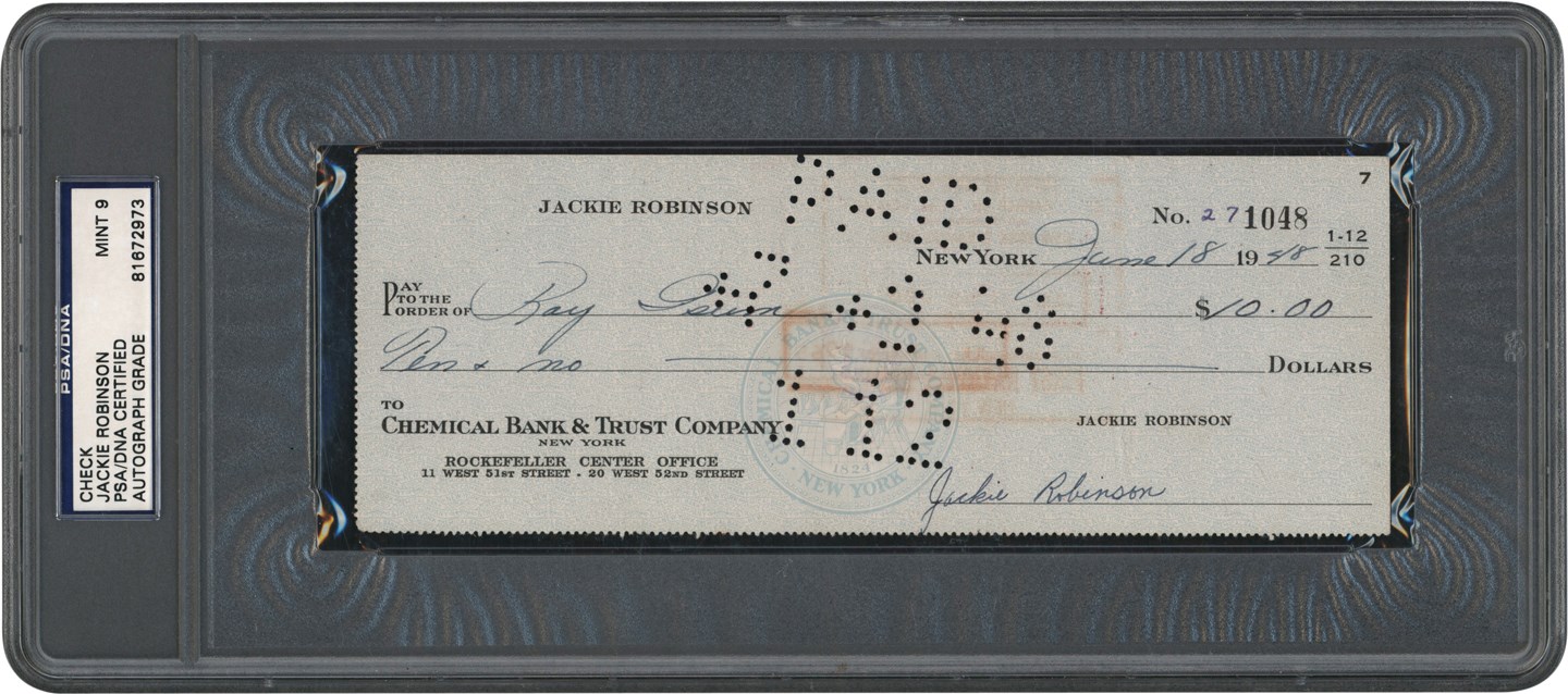 - 1948 Jackie Robinson Signed Check (PSA MINT 9)