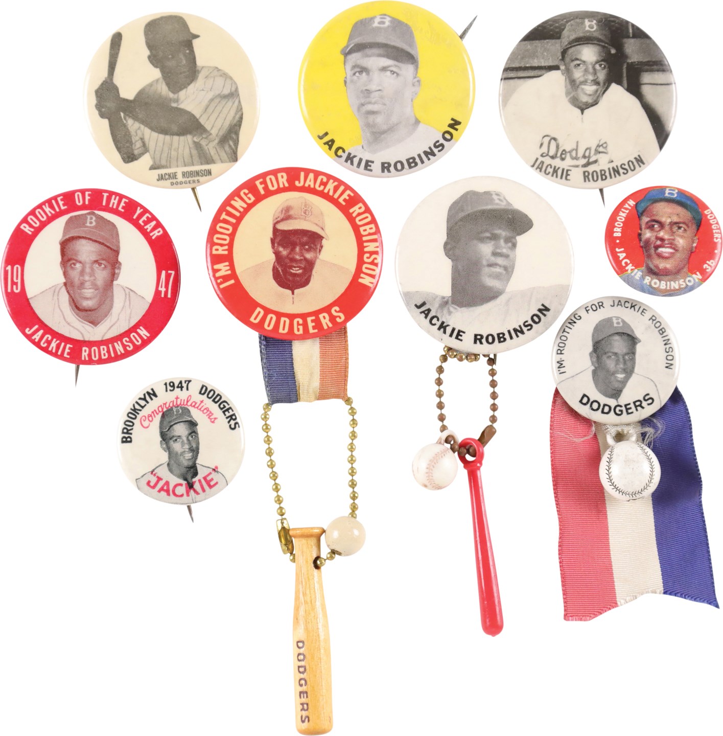 - 1940s & 1950s Jackie Robinson Pin Collection (9)
