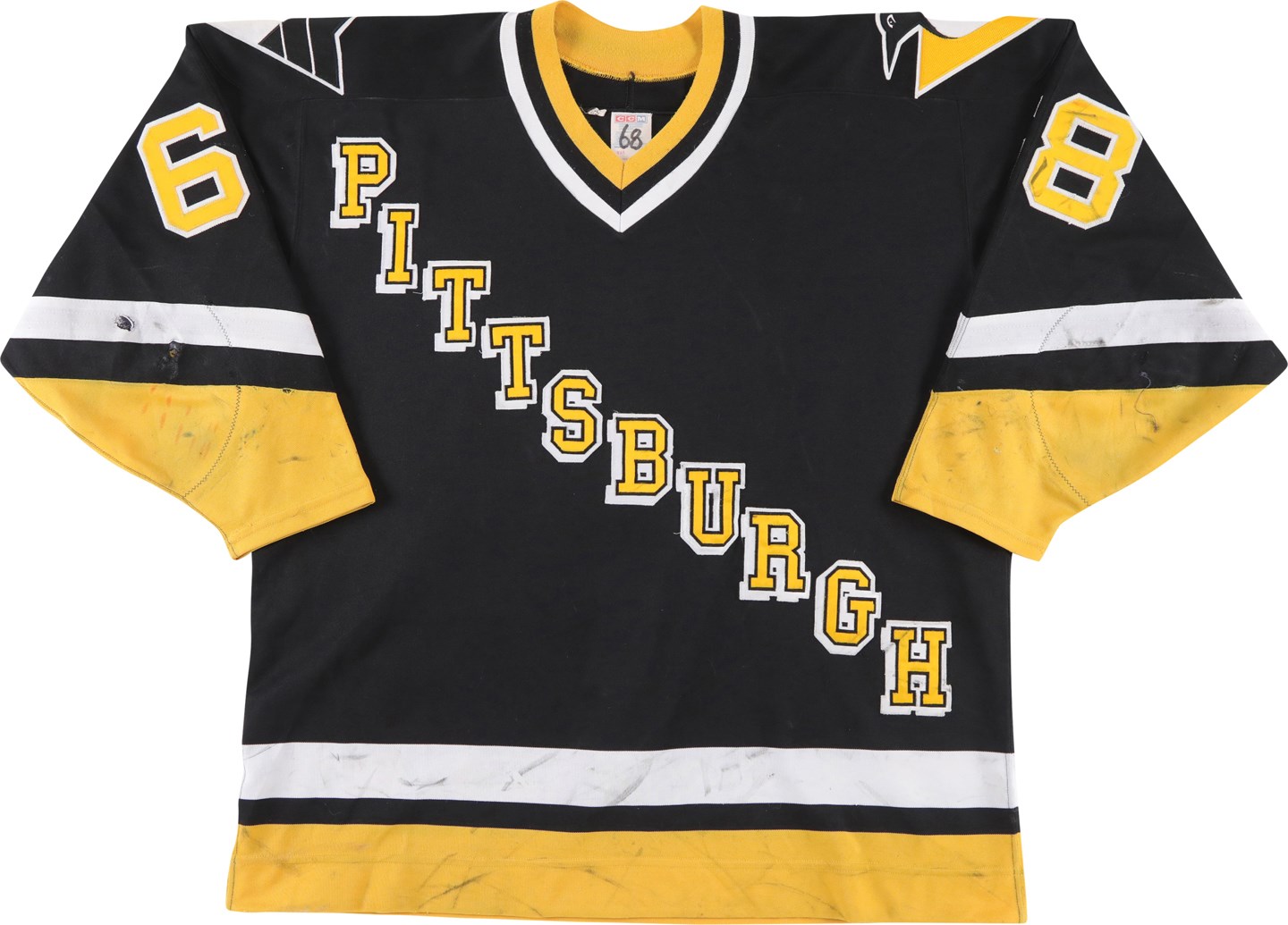 - 1994-95 Jaromir Jagr "Hammered" Pittsburgh Penguins Game Worn Jersey (Resolution Photo-Matched LOA)