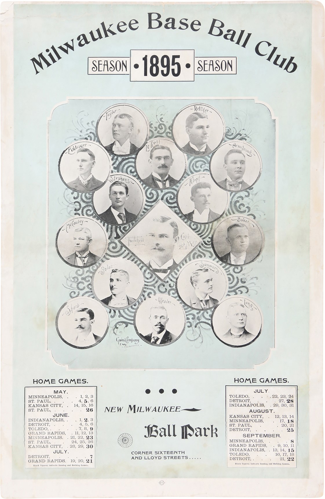- 1895 Milwaukee Brewers Team Schedule Broadside