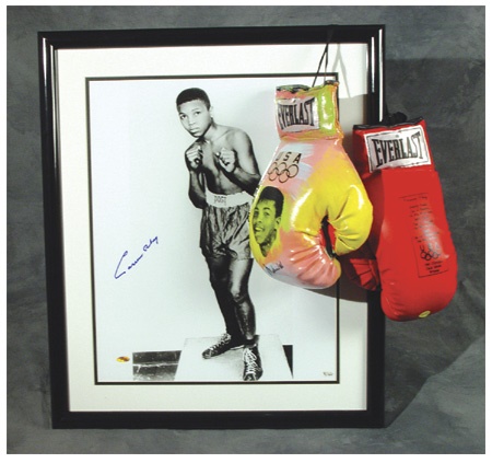 - Oversized Muhammad Ali Autographed Photo (16x20”) with 1960 Olympic Gold Medal Gloves (One Hand Painted and Autographed).