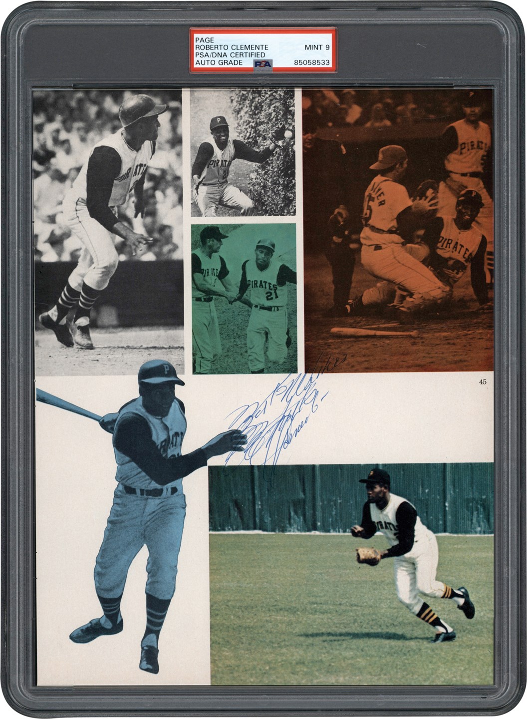 Clemente and Pittsburgh Pirates - Roberto Clemente Signed Yearbook Page (PSA MINT 9)