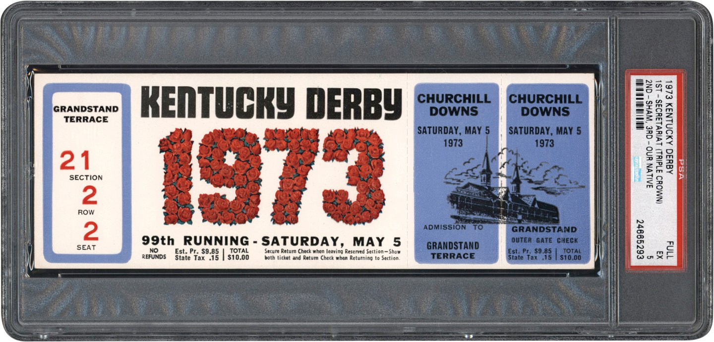 Horse Racing - 1973 Kentucky Derby Secretariat Triple Crown Full Ticket PSA EX 5 - Only One Higher