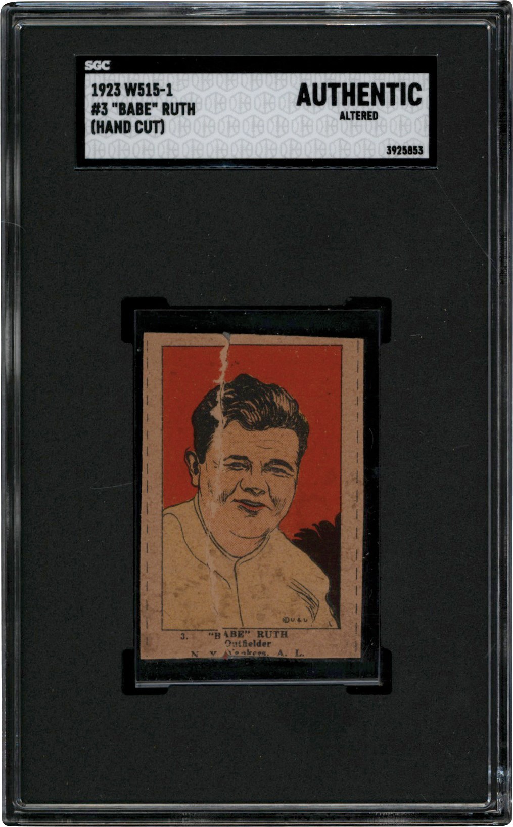 - 1923 W515-1 #3 Babe Ruth Hand Cut SGC Authentic