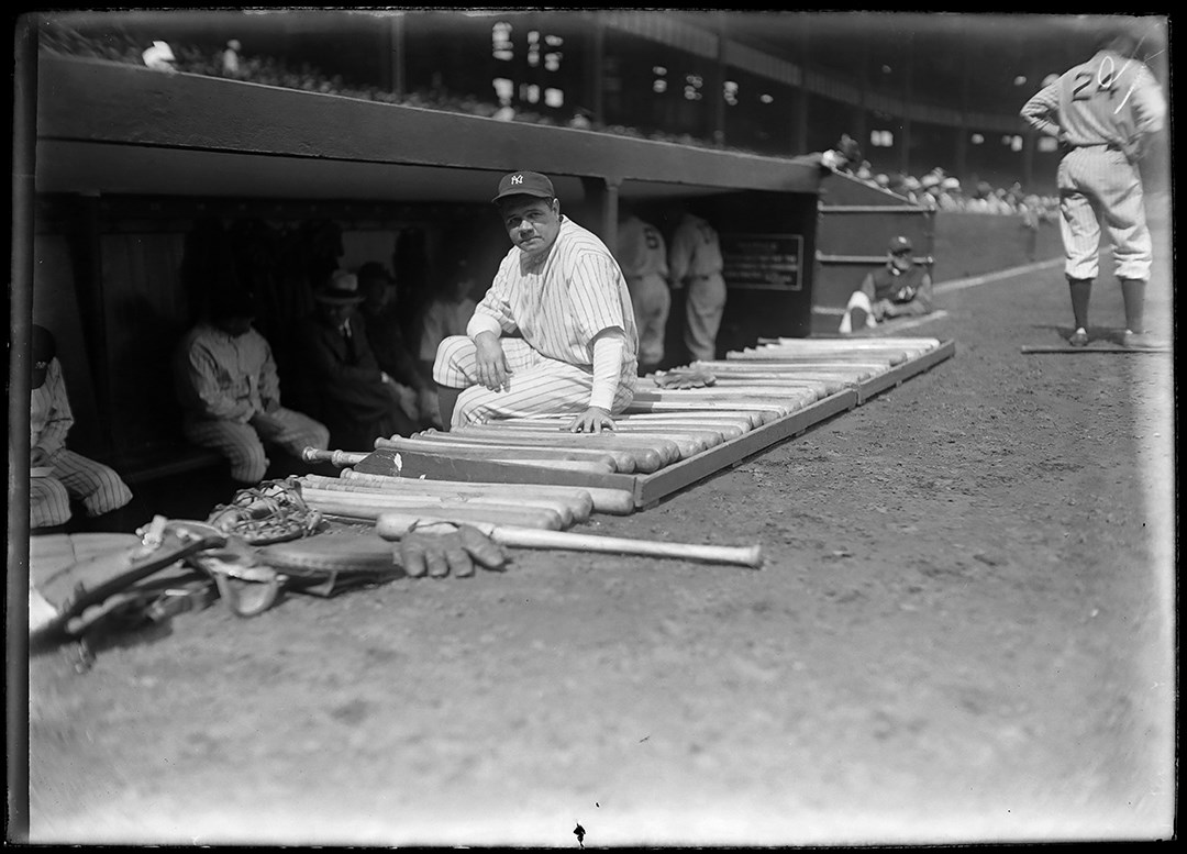- 1929 Babe Ruth in the Dugout Original Glass Plate Negative - Possible 1933 Goudey Connection