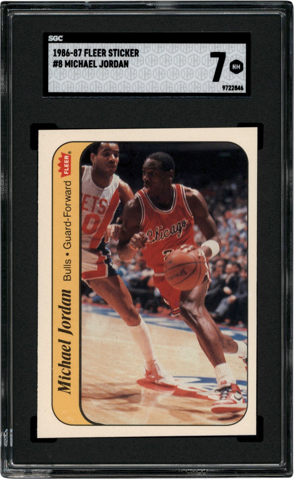 - 1986-1987 Fleer Basketball #8 Michael Jordan Sticker SGC NM 7