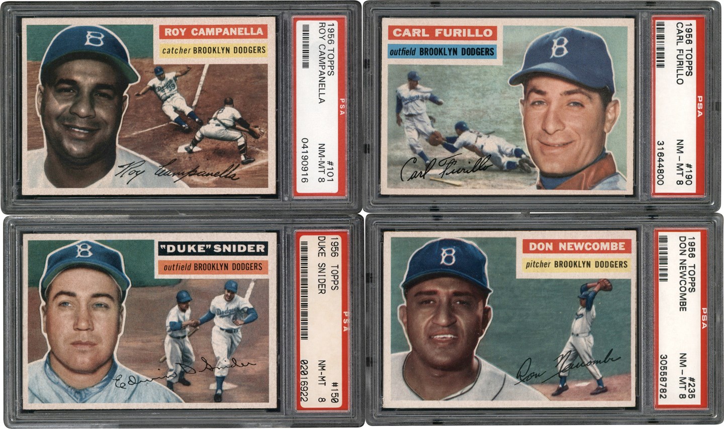 - 1956 Topps Baseball Brooklyn Dodgers PSA NM-MT 8 Quartet (4)