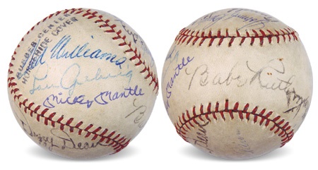 Autographed Baseballs - Baseball Greats Signed Baseball  with Babe Ruth & Lou Gehrig