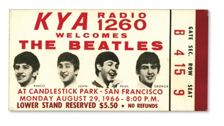 Beatles Tickets - 1966 Beatles Candlestick Park Ticket Stub