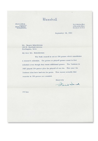 1961 Roger Maris Asterisk Letter