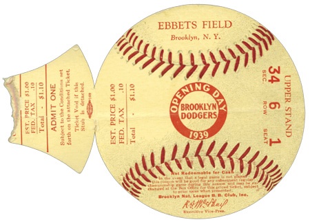 Dodgers - 1939 Ebbets Field Diecut Ticket