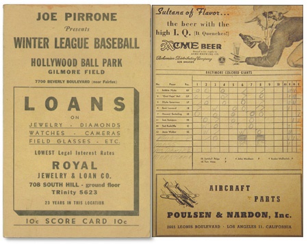 Baseball Memorabilia - Incredible 1943 Baltimore Colored Giants Scorecard