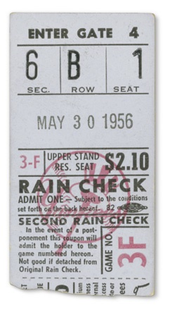 Mantle and Maris - 1956 Mickey Mantle Facade Ticket Stub