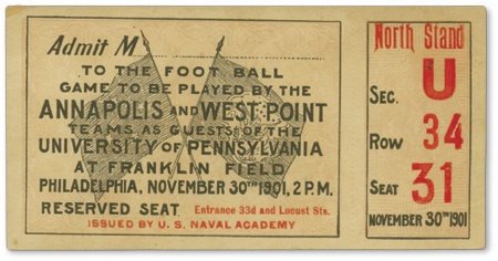 Football - 1901 Army-Navy Unused Ticket.