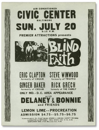 Posters and Handbills - 1969 Blind Faith Baltimore Civic Center Handbill