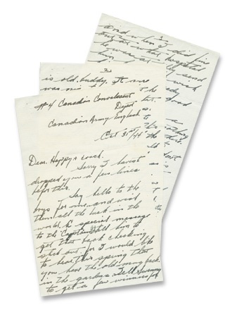 Hockey Memorabilia - 1944 Turk Broda War Letter to Hap Day with Extras