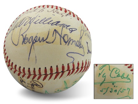 Autographed Baseballs - Ty Cobb & Other Hall of Famers Signed Baseball
