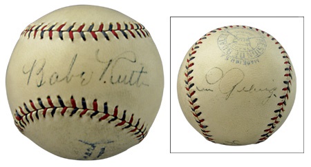 NY Yankees, Giants & Mets - Circa 1931 Babe Ruth & Lou Gehrig Signed Baseball