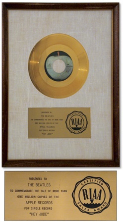 Beatles Awards - The Beatles “Hey Jude” White Matte Gold Record Award