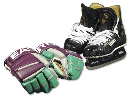 Hockey Equipment - Paul Kariya Anaheim Mighty Ducks Game Used Skates and Gloves