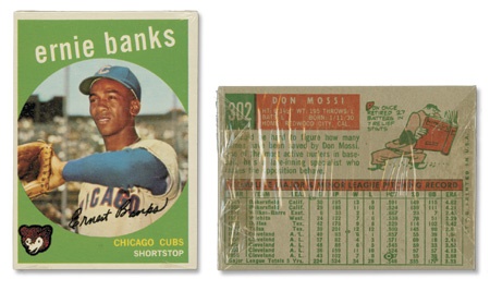 Unopened Wax Packs Boxes and Cases - 1959 Topps Cello Pack with Ernie Banks on Top