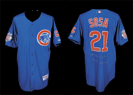 Baseball Jerseys - 2002 Sammy Sosa Home Run #475 Autographed Game Worn Jersey