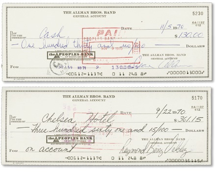 Sports Autographs - 1970 Duane Allman and Berry Oakley “Allman Brothers” Bank Checks