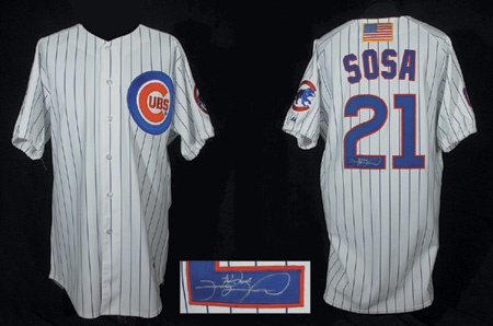 Baseball Jerseys - 2001 Sammy Sosa Autographed Game Worn Jersey