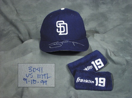 1999 Tony Gwynn Autographed 3,041st Hit Hat and Wristbands