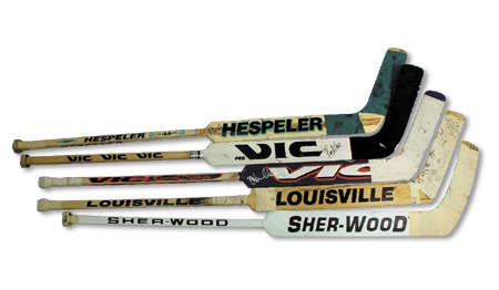 - Collection of Five Game Used Goal Sticks #1