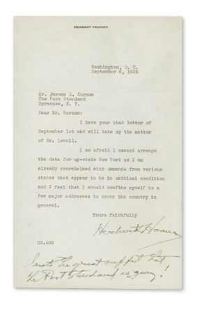 Beatles Baseball - 1928 Herbert Hoover ?Signed Letter (6x10”)