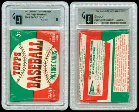 Unopened Cards - 1952 Topps Baseball Wax Pack GAI 8 NM-MT