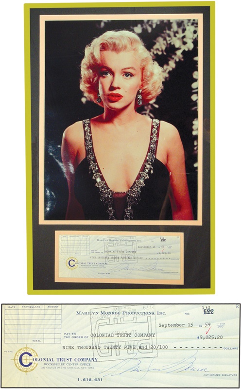 Sports Autographs - 1959 Marilyn Monroe Signed Check