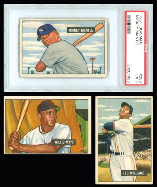 Baseball and Trading Cards - 1951 Bowman Baseball Set with Mantle Rookie PSA 5
