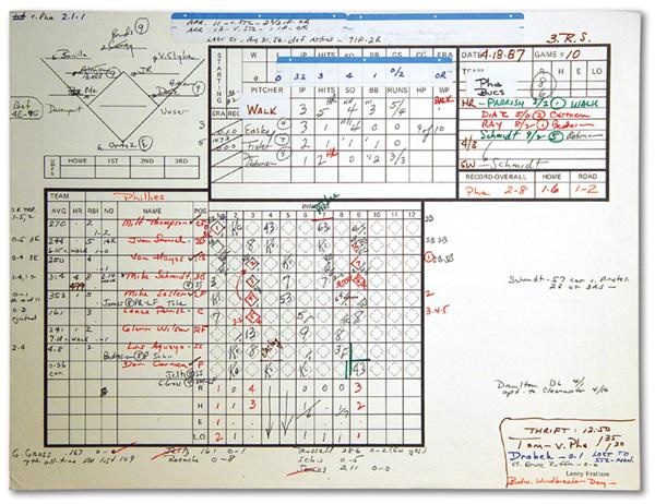 Mike Schmidt 500th Home Run Official Scorer Sheet