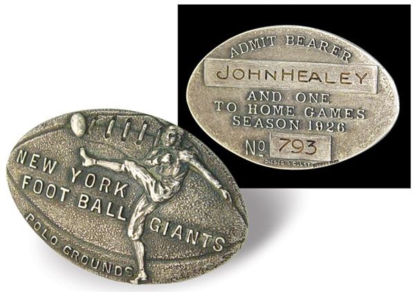 1926 New York Giants Football Silver Pass