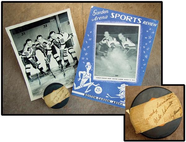 Hockey Memorabilia - 1952 Schmidt, Bauer & Dumart Night Signed Art Ross Game Puck & Program