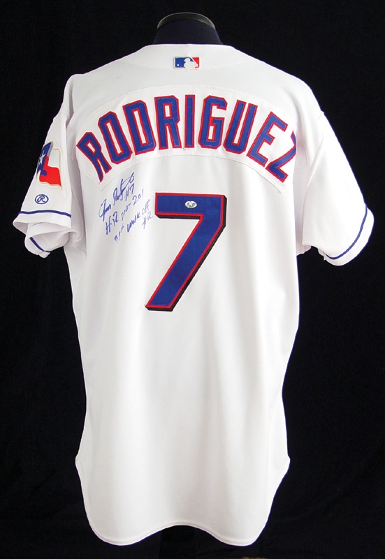Baseball Jerseys - 2002 Ivan Rodriguez Autographed Game Worn Home Run Jersey