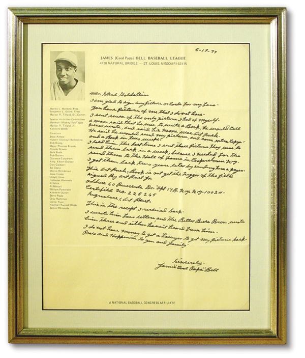 Baseball Memorabilia - Cool Papa Bell Handwritten Letter