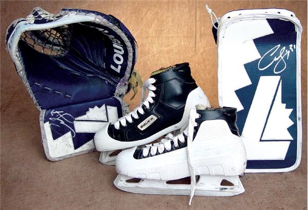 Hockey Equipment - Curtis Joseph Game Worn Goalie Gloves & Skates