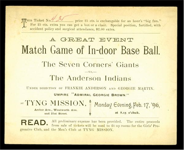 Baseball Memorabilia - 1896 Anderson Indians Broadside (5.25”x6.5”)