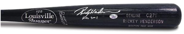 2002 Rickey Henderson Signed 3,001st Hit Bat (33.75”)