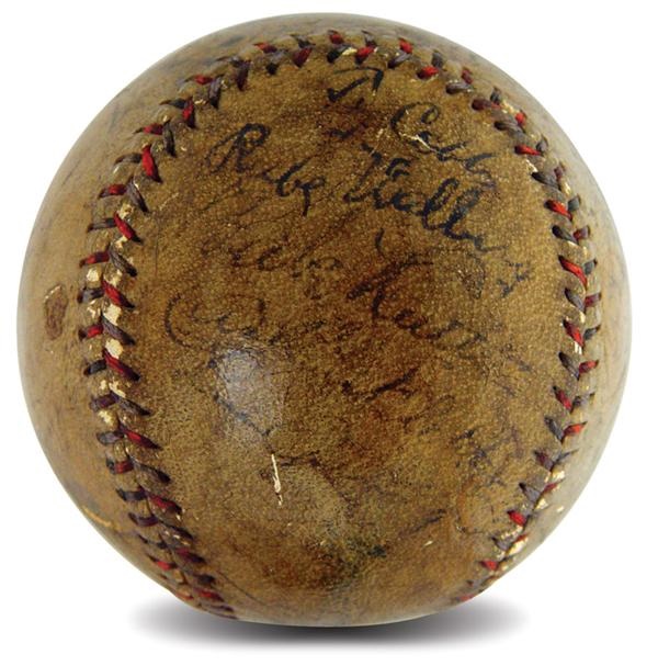 Autographed Baseballs - Circa 1927 Ty Cobb, Babe Ruth, & Lou Gehrig Signed Baseball